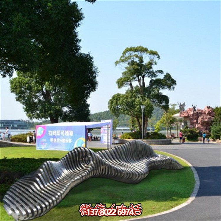 不銹鋼異形座椅，金屬波浪形雕塑抽象假山造型椅子