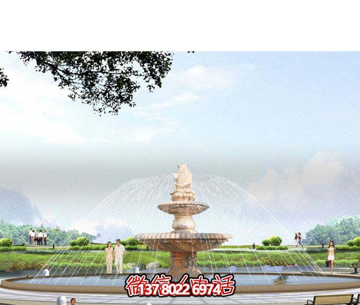 精美漢白玉噴泉，石雕鯉魚雕塑擺放