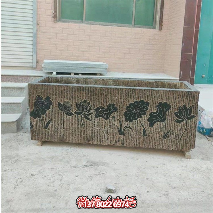 精美花崗巖石雕石缸，裝飾庭院仿古養(yǎng)魚及擺件