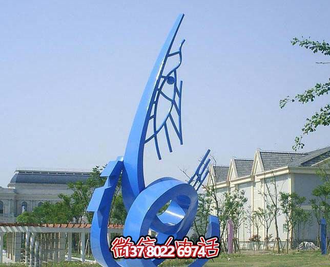 藍(lán)色不銹鋼魚雕塑，簡約裝飾街道