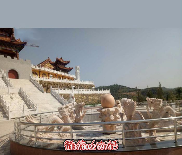 藝術(shù)燈光的魔力，紅龍戲球風(fēng)大型噴泉石雕秀