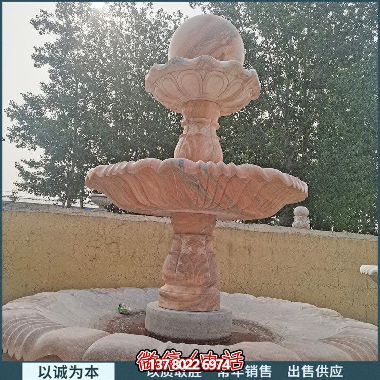 紅大理石石雕園林噴泉，展現(xiàn)絢爛晚霞