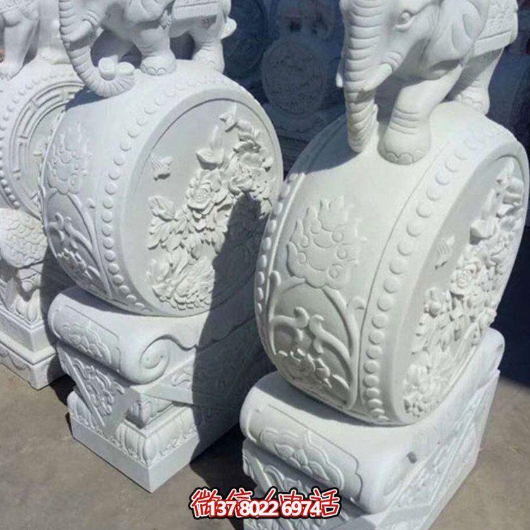 漢白玉小象石雕抱鼓，為您的別墅庭院增添優(yōu)雅氣息