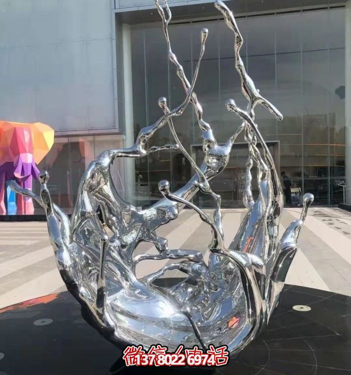 不銹鋼抽象海浪噴泉水景雕塑，開啟精致戶外新景觀