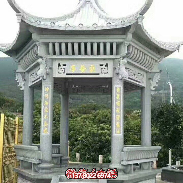 青石仿古涼亭，精致古典美景