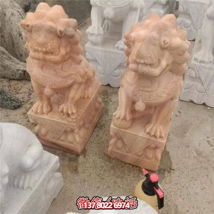獅子雕塑，紅晚霞染大理石庭院戶(hù)外裝飾