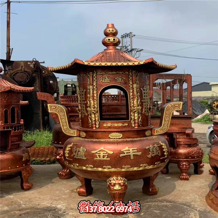 純銅寶香爐，室內(nèi)祠堂浮雕擺放裝飾