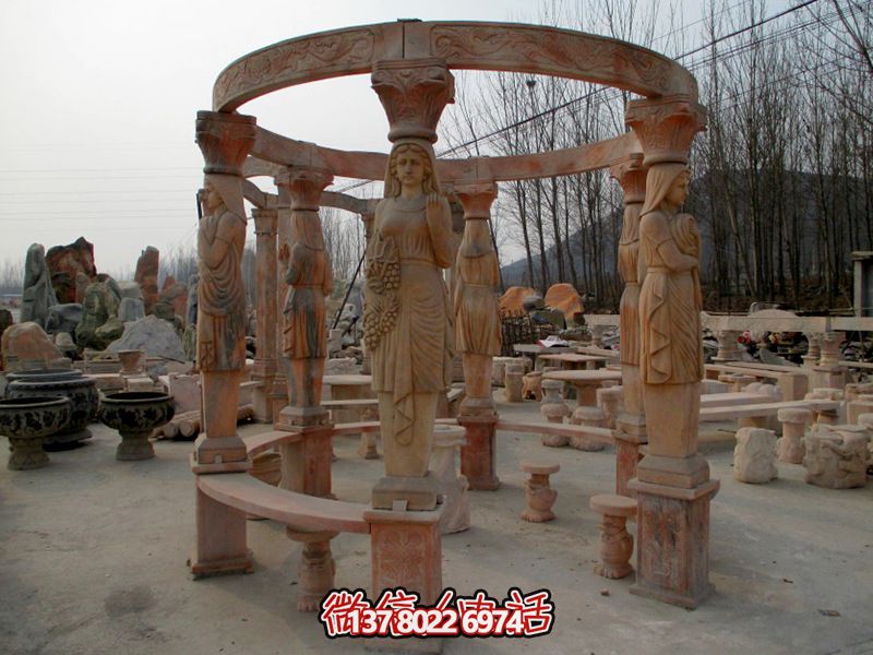 歐式涼亭，圓形露天人物石柱擺放城市廣場裝飾