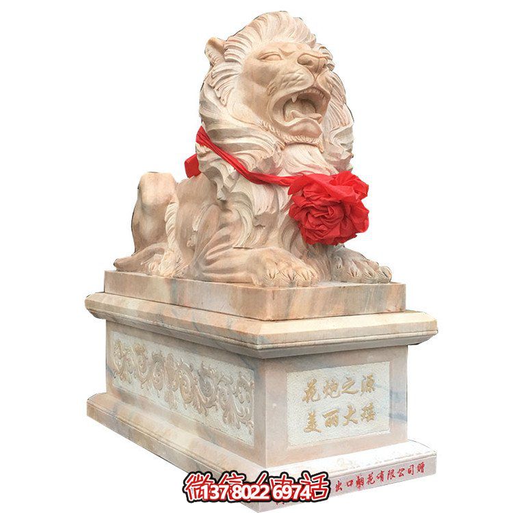 獅子大理石雕塑擺件，精美園林景觀裝飾