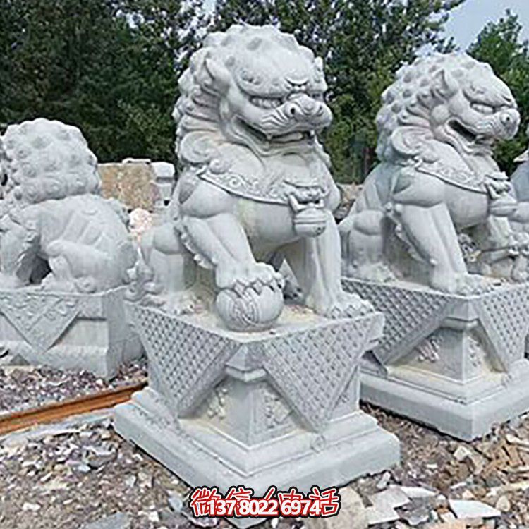 精致古典，青石浮雕石獅子擺件