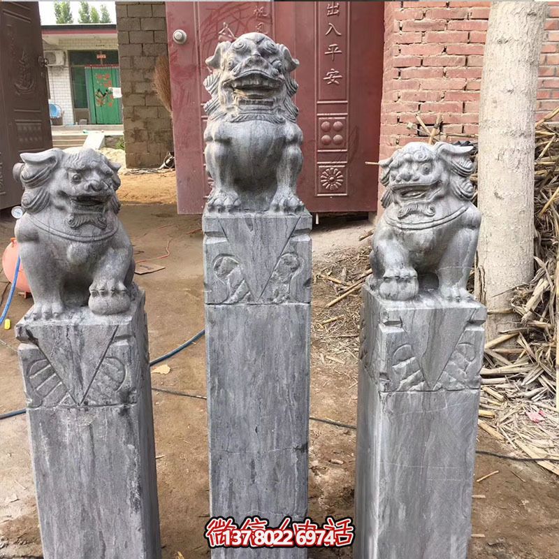 經(jīng)典仿古石獅子拴馬柱擺件，點綴園林