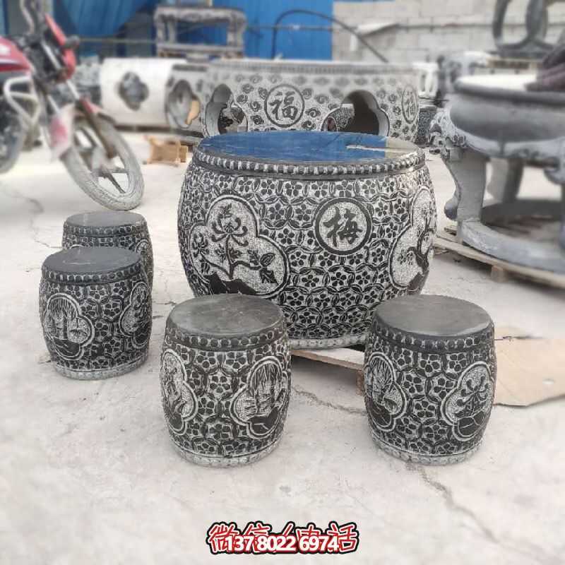 梅蘭菊竹浮雕石桌石凳，休閑庭院圓形裝飾