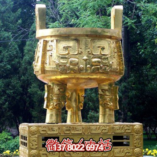 大型噴金漆鑄銅鼎，精美園林裝飾