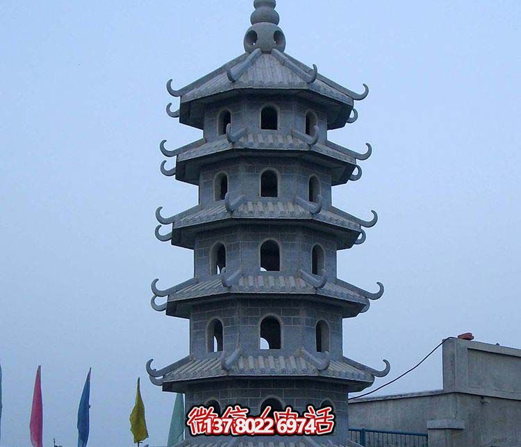 古典寶塔景觀園林，精美石雕青石多層搭配