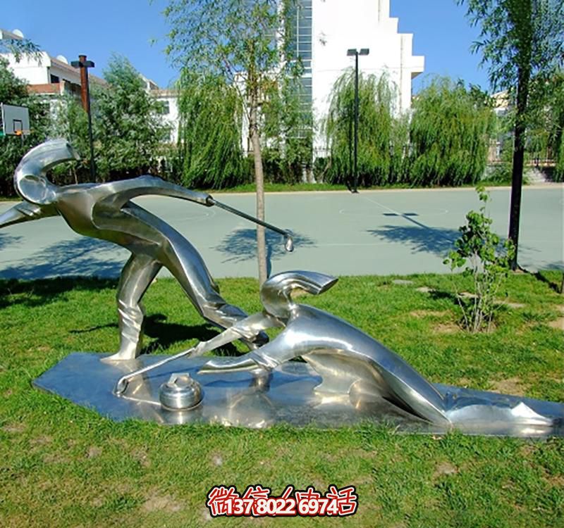 不銹鋼冰壺雕塑，點(diǎn)綴小區(qū)花園，創(chuàng)造休閑運(yùn)動(dòng)空間