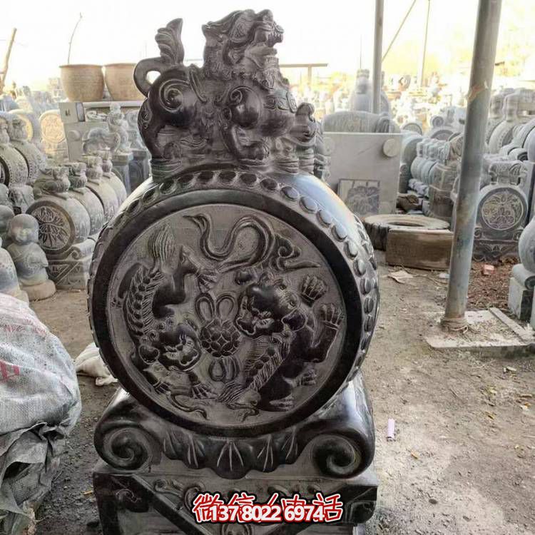 仿古青石石雕抱鼓雕塑，裝點庭院門口