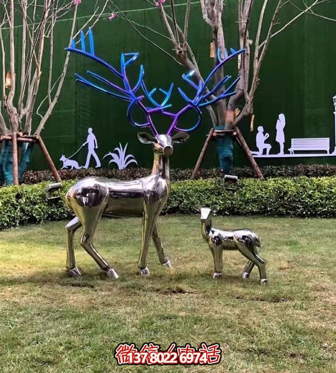 現(xiàn)代簡約不銹鋼梅花鹿擺件，點綴您的庭院園林景觀