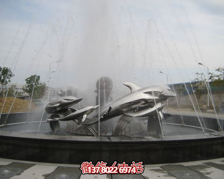不銹鋼海豚雕塑，裝飾現(xiàn)代廣場的水景