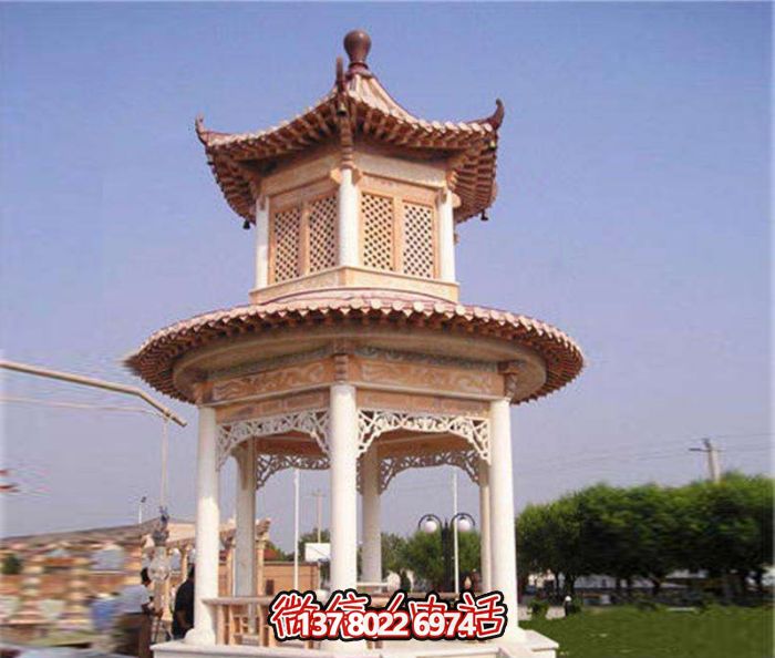 鏤空雕刻涼亭，休閑享受晚霞紅