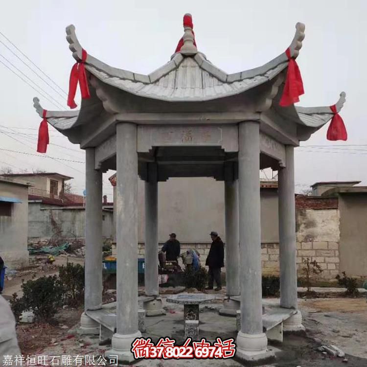 仿古石雕亭子，增添學(xué)校公園獨特韻味