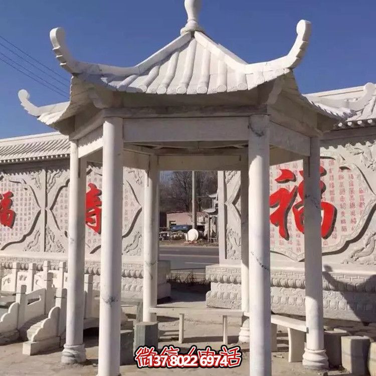 中式古建涼亭，大理石仿古裝飾庭院擺放