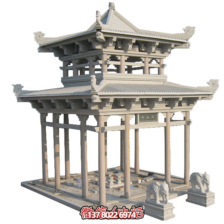 古典多角涼亭建筑大氣，石雕精美，園林景觀完美