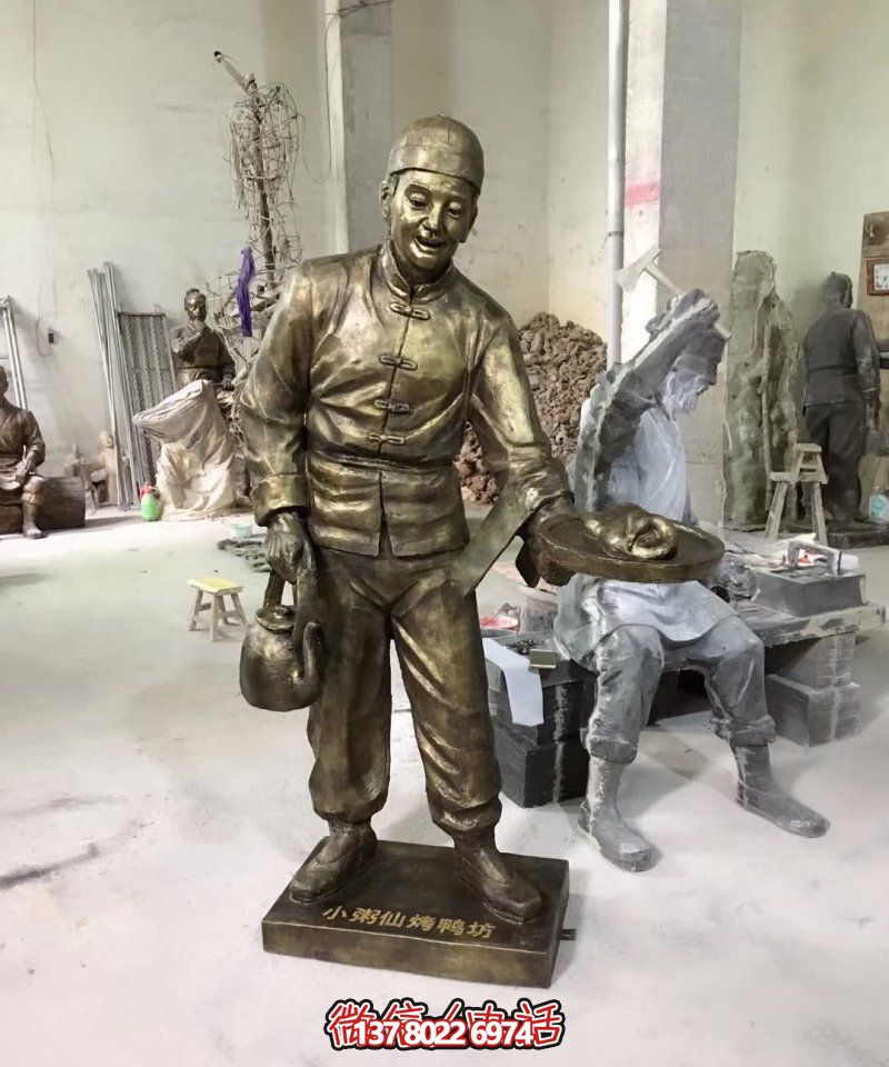 玻璃鋼小吃鋪，雕塑裝飾，店小二上菜