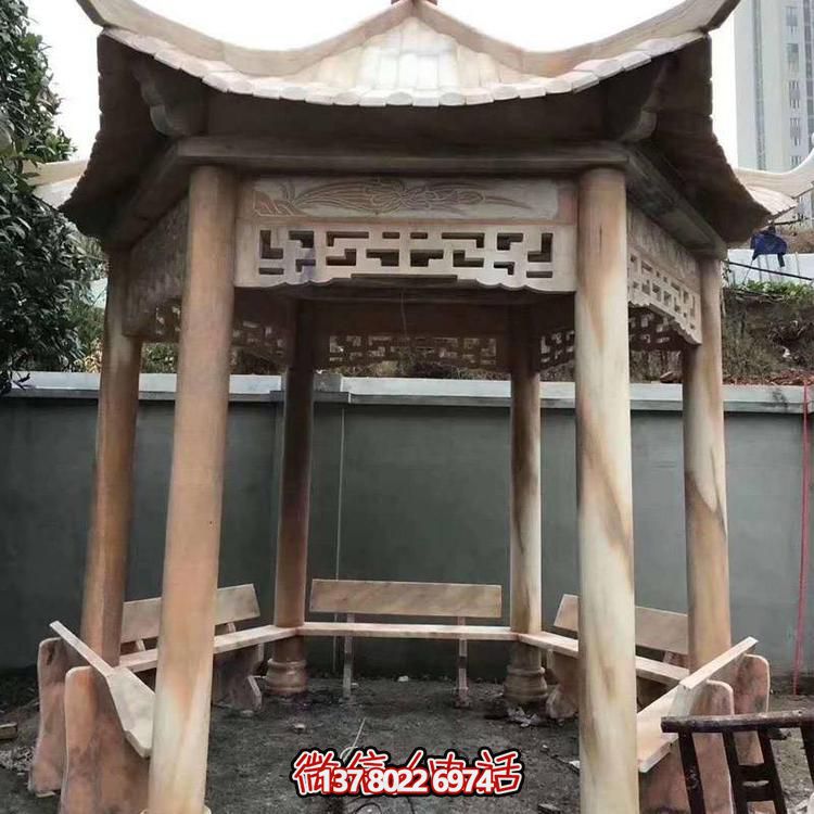 天然紅木雕刻涼亭，打造復古中式庭院休閑石亭