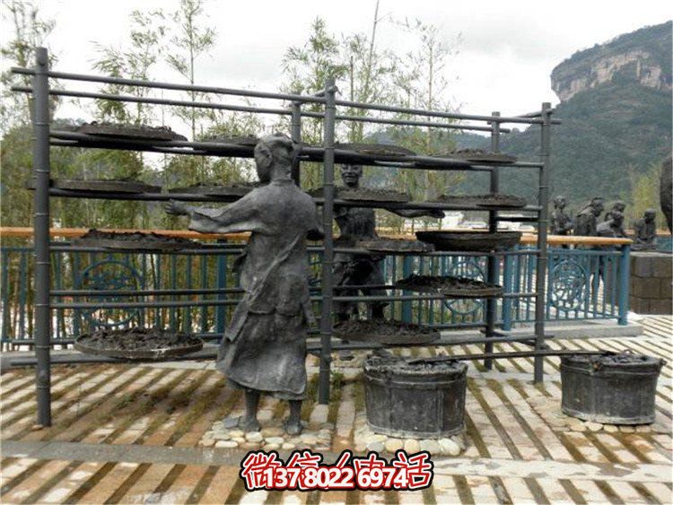 玻璃鋼仿真茶文化雕塑，大型戶外曬銅人物