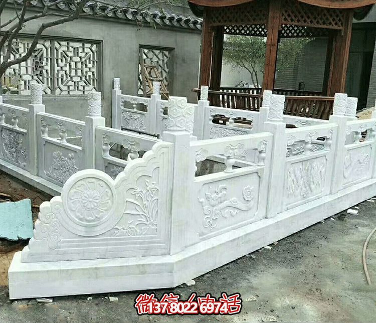 唯美古典庭院，池塘裝飾雕塑，漢白玉欄桿