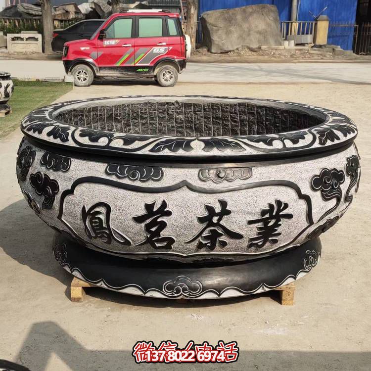 仿古青石荷花水缸，配合庭院戶外，點(diǎn)綴人間養(yǎng)魚園