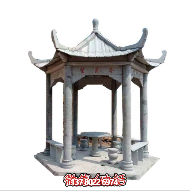 美麗月夜，精美石雕亭子