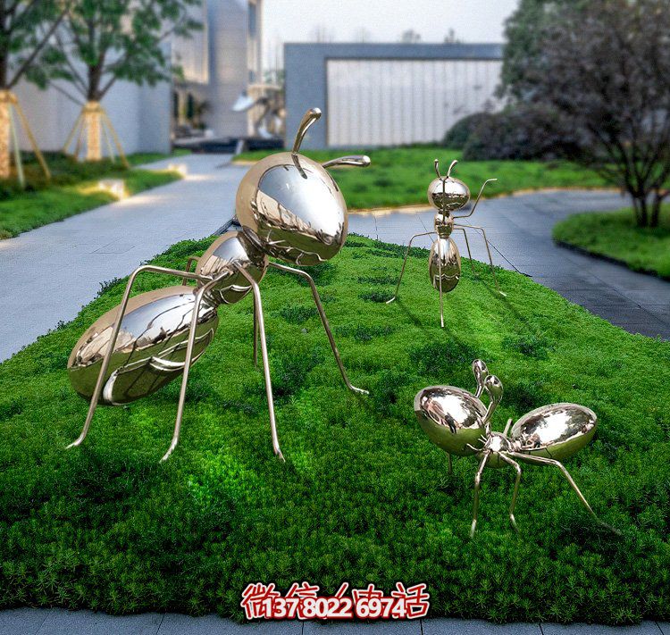 不銹鋼鏡面螞蟻，小區(qū)綠化帶裝飾動物擺件