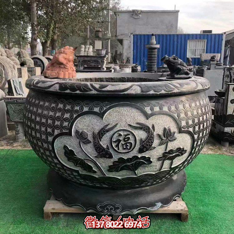 青石大水缸，石雕缸
