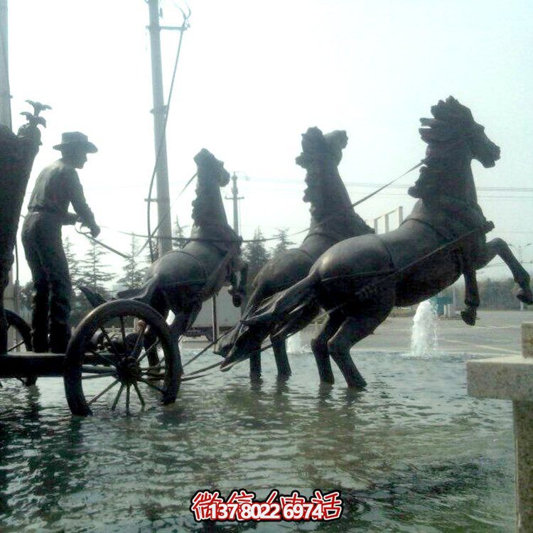戶(hù)外園林景觀玻璃鋼仿銅馬車(chē)景觀雕塑