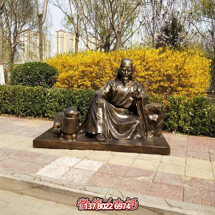 茶圣陸羽雕塑，玻璃鋼仿銅歷史名人情景雕塑
